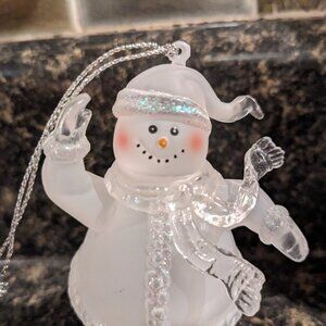Christmas Around the World Frosted Glass Ice Skater Snowman Ornament 4 in - EUC